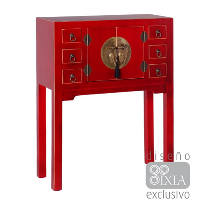 CONSOLA CHINA ROJA 2 puertas y 6 cajones